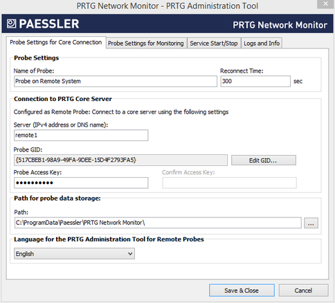 PRTG Administrator: Probe Settings for Core Connection PRTG Administrator: Probe Settings for Core Connection
