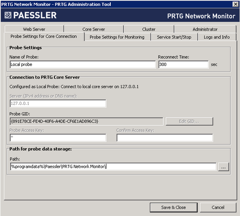 PRTG Administration Tool: Probe Settings for Core Connection PRTG Administration Tool: Probe Settings for Core Connection