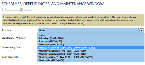Available Default Schedules in Device Settings